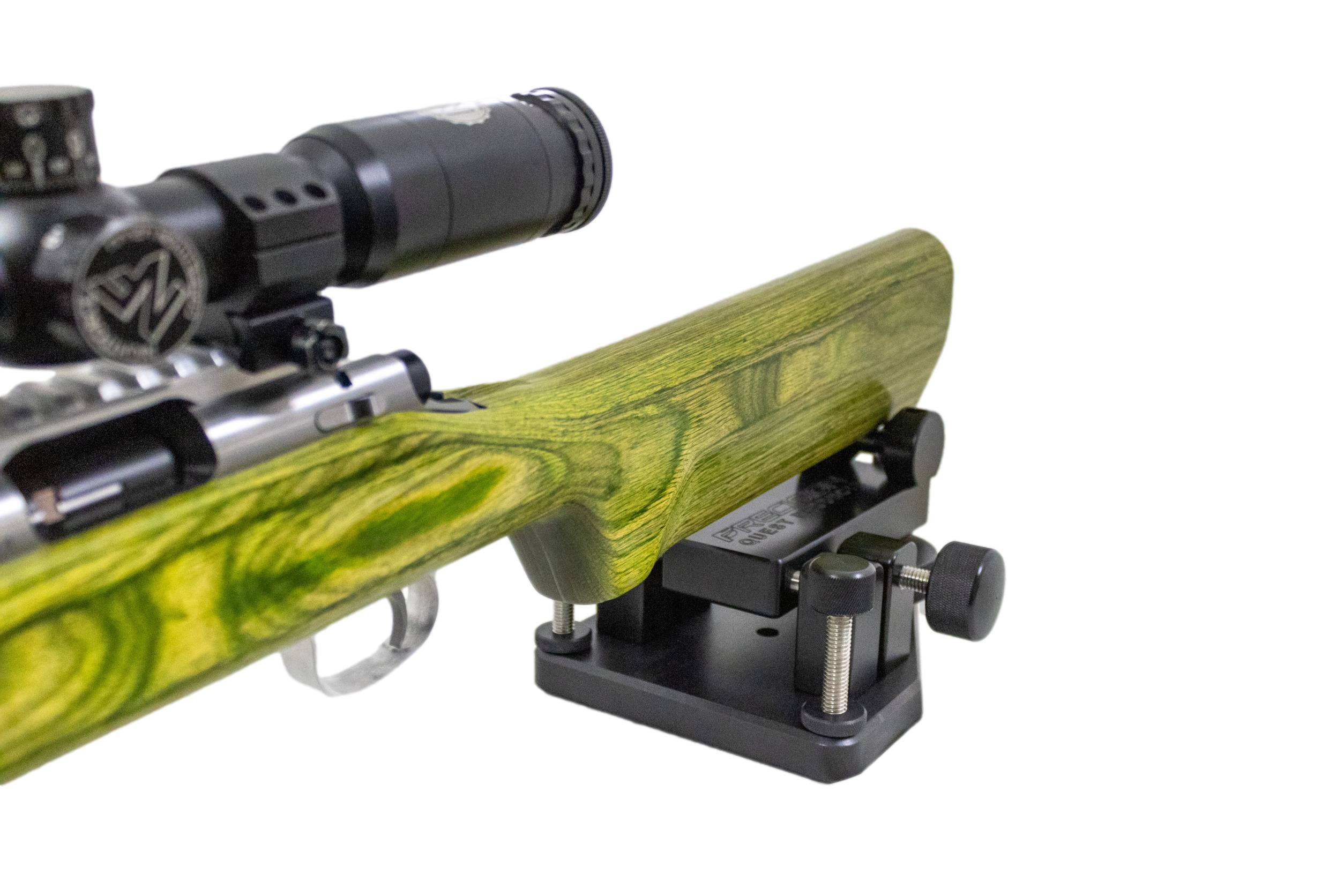 PQP Rear Mechanical Rest Tracks straight with Rifle